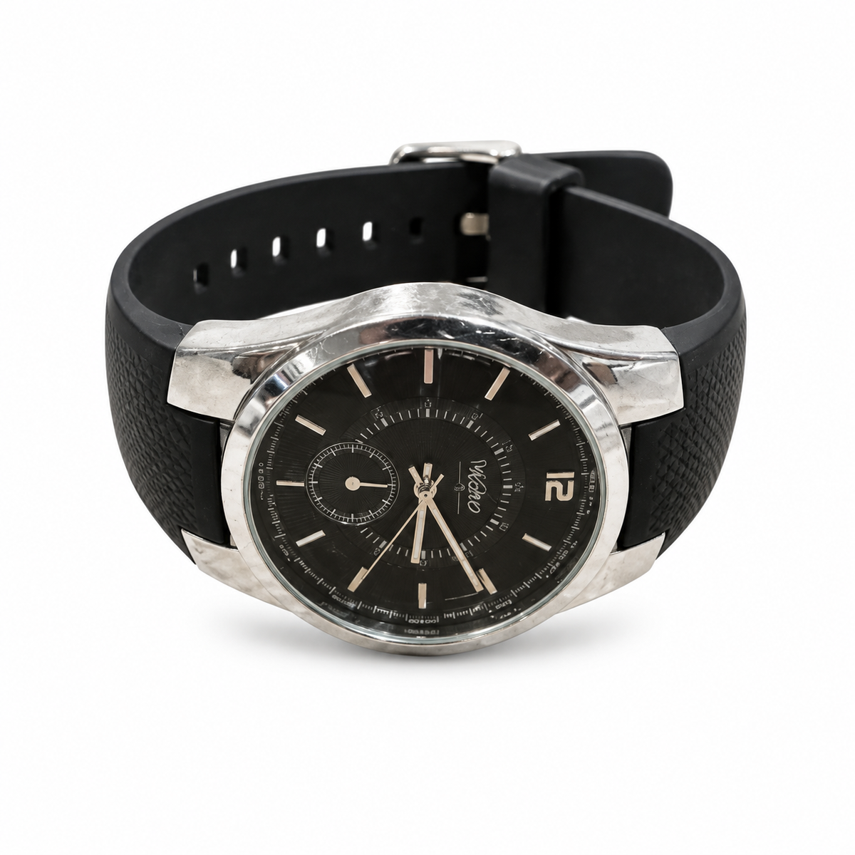 WEIDE Men’s Black Dial Quartz Watch Silver Tone Case Black Silicone Strap