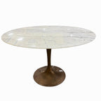Organic Modernism 48“ Round Marble Dining Table w/ Brass Base - Showroom Floor Sample New