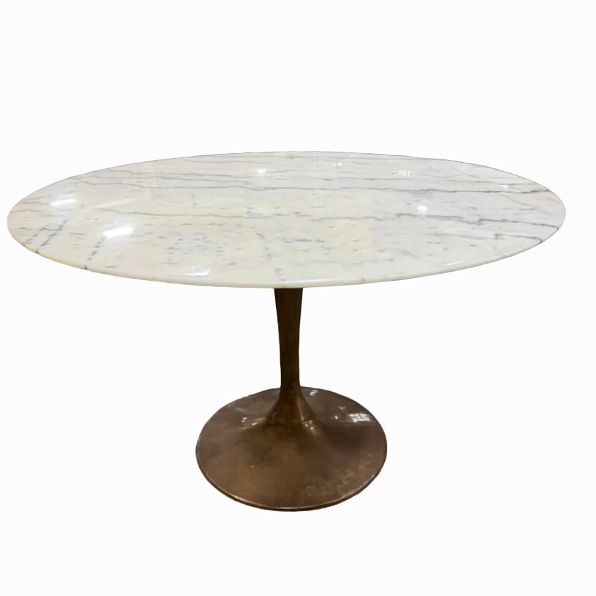Organic Modernism 48“ Round Marble Dining Table w/ Brass Base - Showroom Floor Sample New
