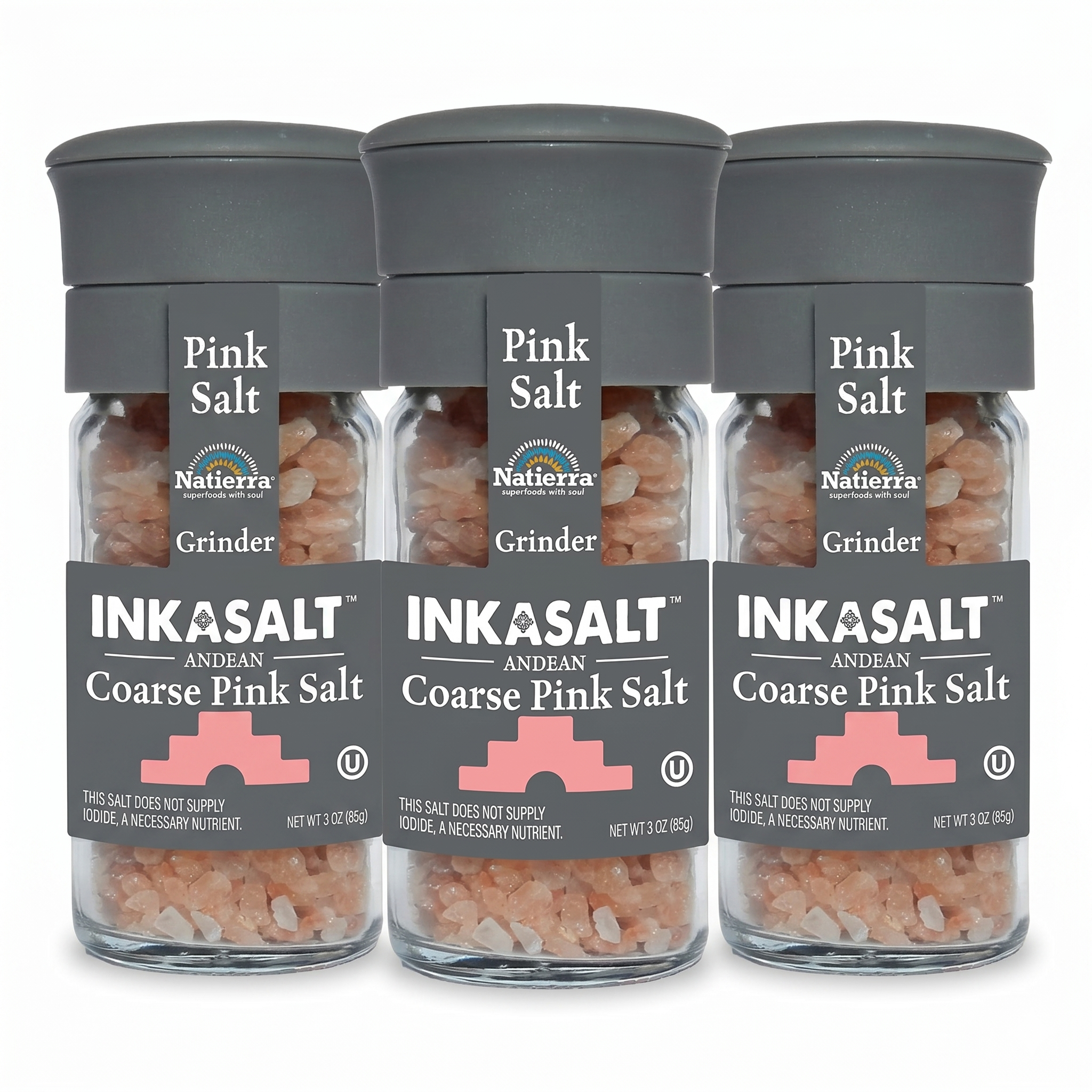 Natierra Himalania® Coarse InkaSalt Pink Salt Glass Grinder – 3 oz