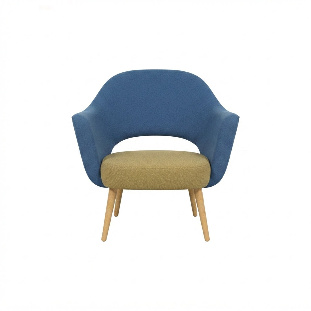 Knoll Eero Saarinen Executive Armchair Showroom Sample - Blue/tan Upholstery with Wood Legs