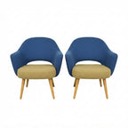 Knoll Eero Saarinen Executive Armchair Showroom Sample - Blue/tan Upholstery with Wood Legs