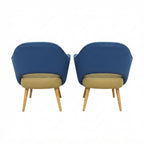 Knoll Eero Saarinen Executive Armchair Showroom Sample - Blue/tan Upholstery with Wood Legs