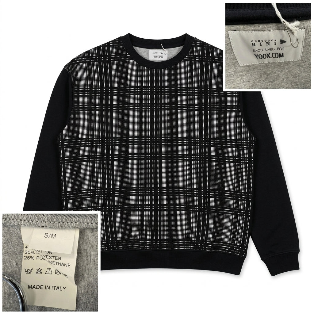 Gentuccia Bini  Plaid Panel Sweatshirt - Made in Italy - Size S/M