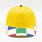 SkateMoss Retro Color-Block Dad Hat – Vibrant Yellow Cotton Cap with Multi-Color Checkered Brim