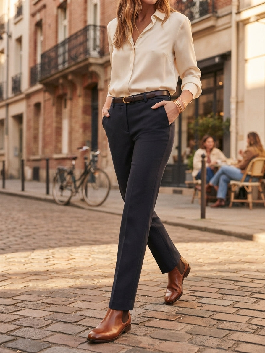 Navy Front Crease Tailored Trousers