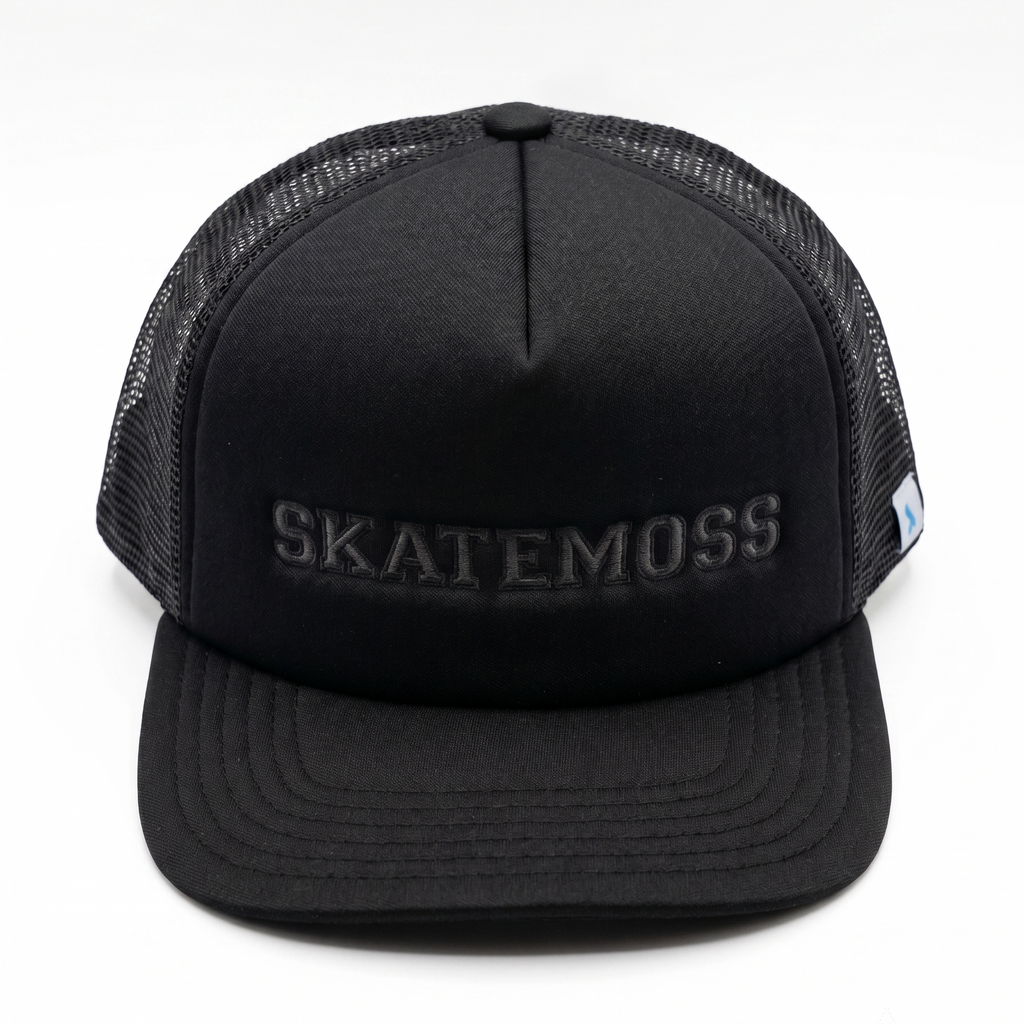SkateMoss x New Republic Trucker Hat – Black Tonal Embroidered Snapback