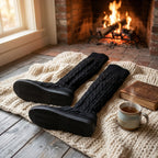 JL Cozy Knit Black Cable Knit Over-The-Knee Boot Socks / Slipper Boots - Size 8