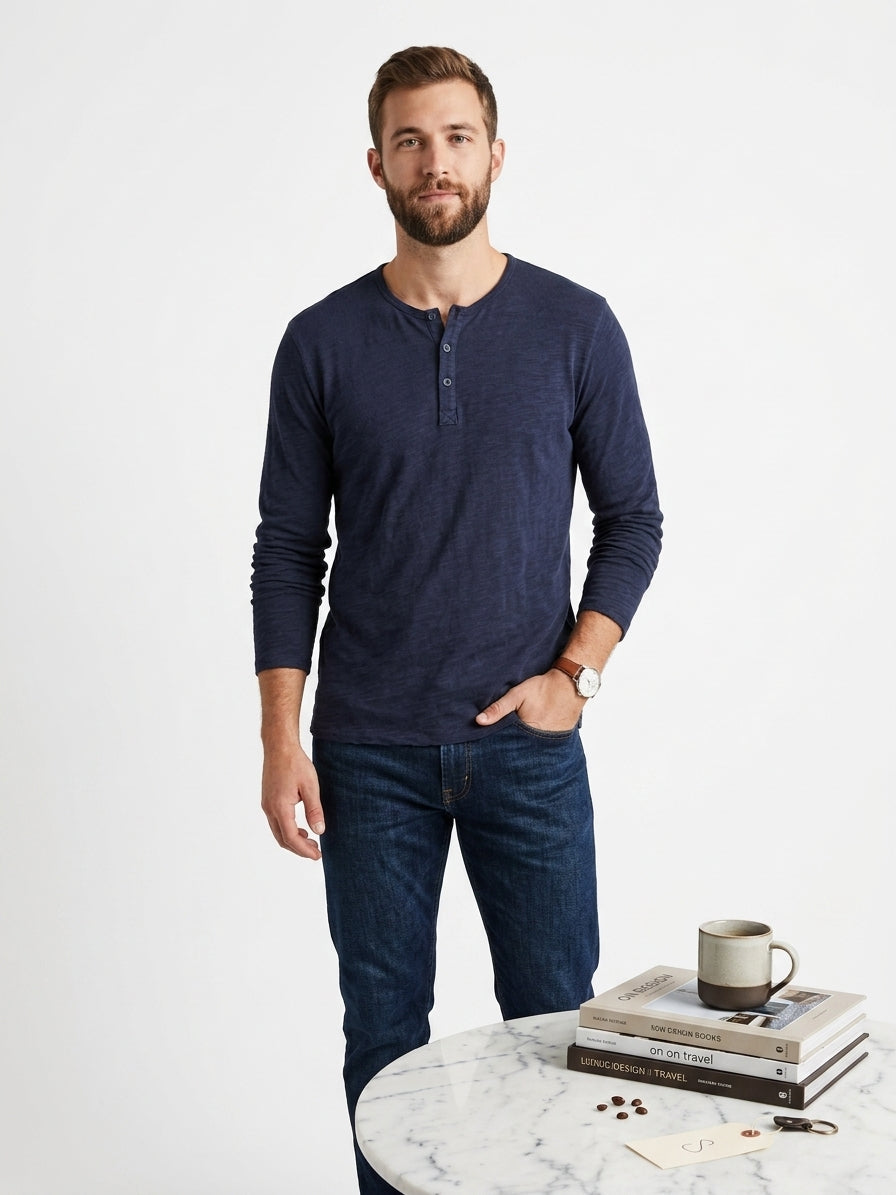 ATM Anthony Thomas Melillo Long Sleeve Henley (Navy)