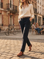 Navy Pleated Tailored Trousers with Flap Pockets (Size 2)