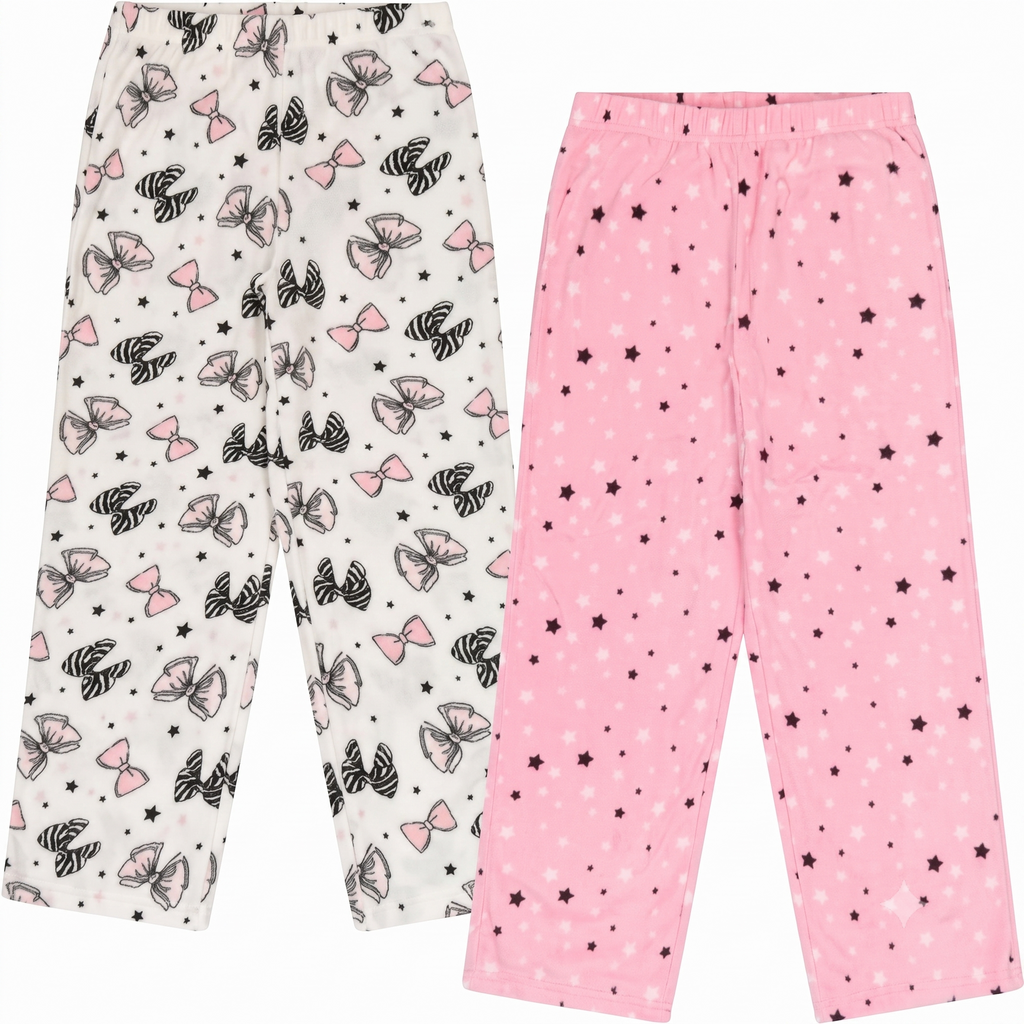 Girls' Microfleece Pajama Pants (2-Pack) - Soft & Warm Sleepwear Lounge Bottoms