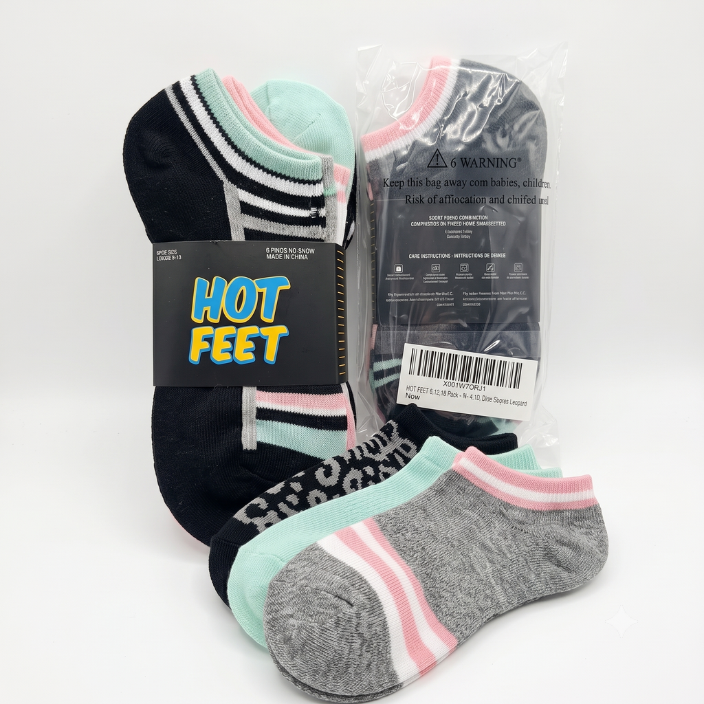 HOT FEET Women's No-Show Socks 6-Pack – Assorted Dots, Stripes, & Leopard Low-Cut Socks (Size 4-10)