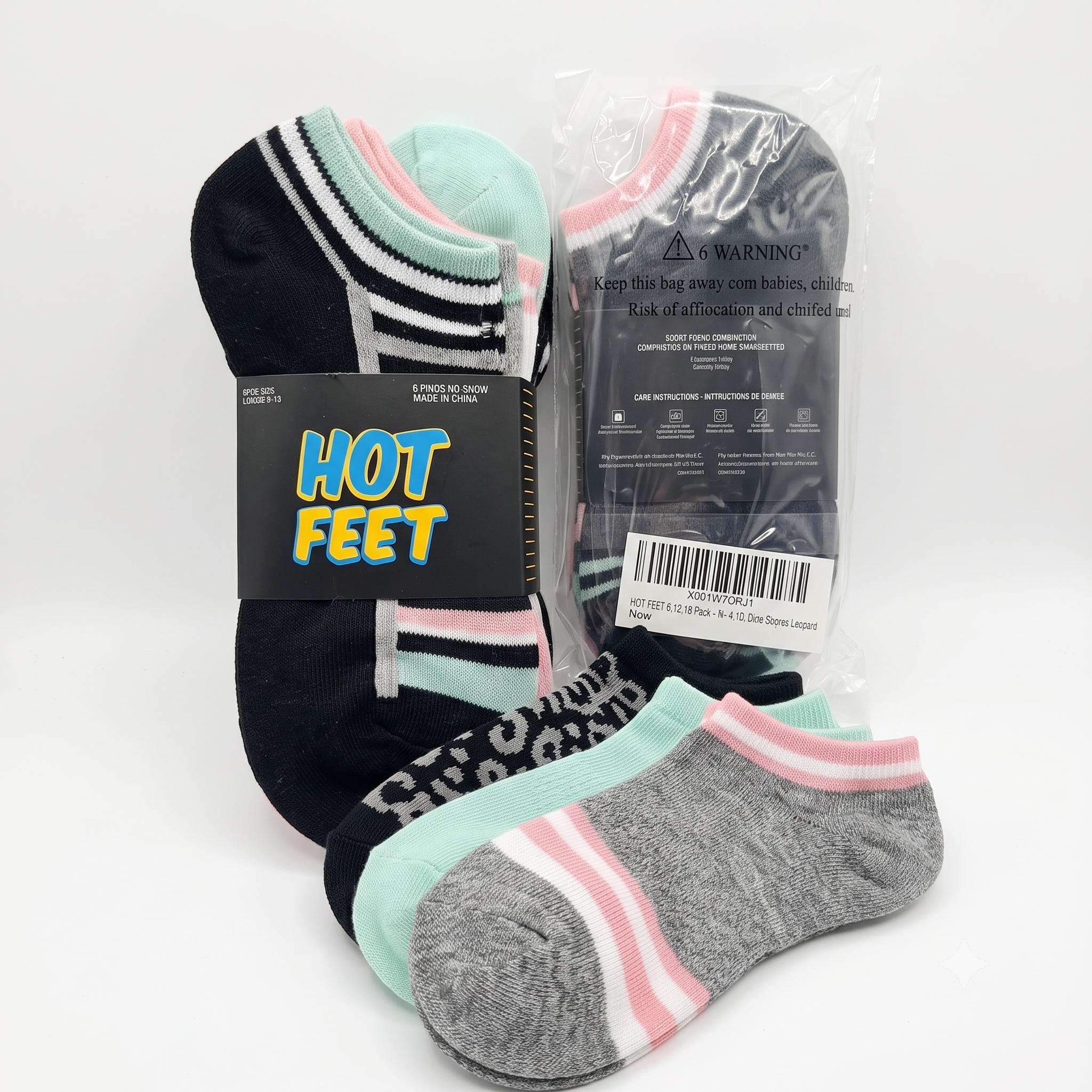 HOT FEET Women's No-Show Socks 6-Pack – Assorted Dots, Stripes, & Leopard Low-Cut Socks (Size 4-10)