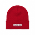 SkateMoss Signage Knit Beanie – Varsity Red Cuffed Winter Cap with Matching Logo Patch