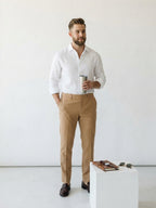 Tan Leather-Look Tailored Trousers (New with Tags) (Size 31x27)