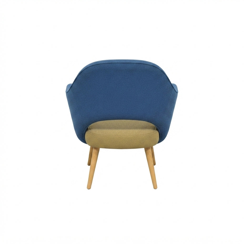 Knoll Eero Saarinen Executive Armchair Showroom Sample - Blue/tan Upholstery with Wood Legs