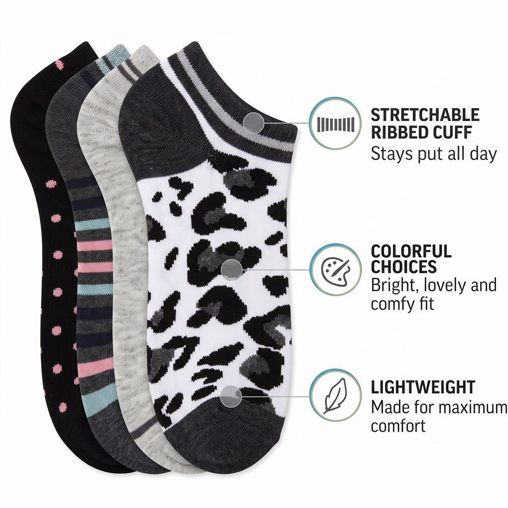 HOT FEET Women's No-Show Socks 18-Pack – Assorted Leopard, Argyle, Stripes, Polka Dots & Solids Low-Cut Socks (Size 4-10)