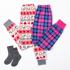 Mad Dog Girls' Micro Fleece Jogger Pajama Pants 2-Pack with Slipper Socks - Llama Fair Isle & Pink Plaid