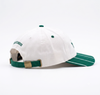 SkateMoss Varsity Pinstripe Dad Hat – Crisp White Cotton Cap with Forest Green Striped Brim