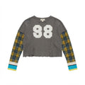 We The Free Grey Top with Plaid Sleeves and 68 Graphic (XS)