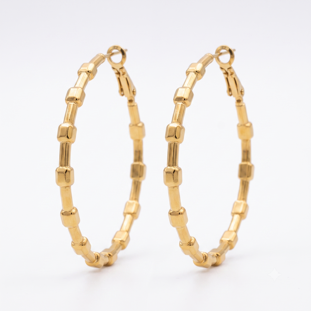 TSNMI by Kehlani Gold Segmented Hoop Earrings – Rare Streetwear Bamboo-Style Geometric Hoops