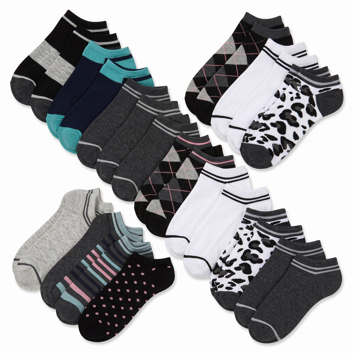 HOT FEET Women's No-Show Socks 18-Pack – Assorted Leopard, Argyle, Stripes, Polka Dots & Solids Low-Cut Socks (Size 4-10)