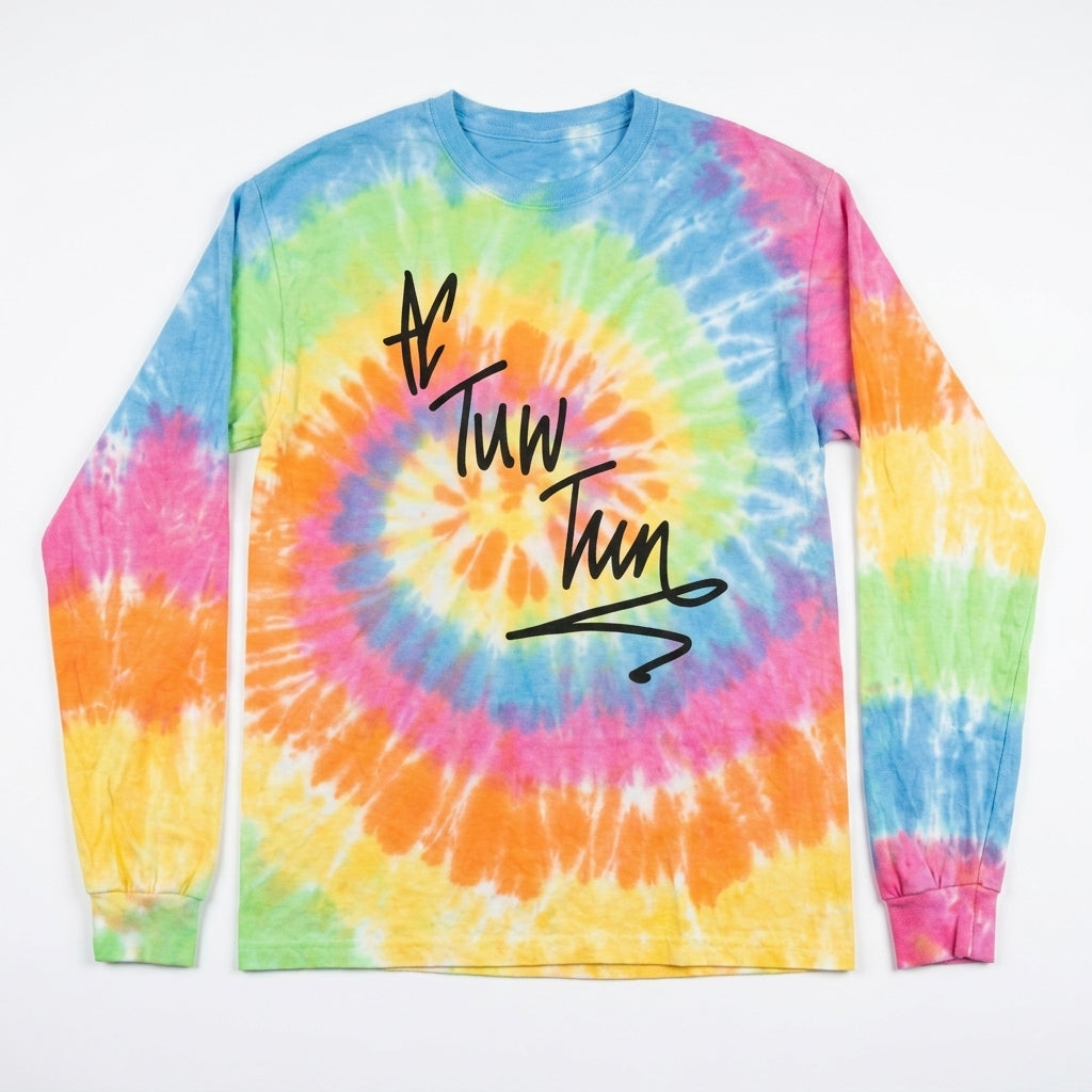 Tie Dye Collective Colorful Spiral Tie-Dye Long Sleeve T-Shirt - 'Tun Tun' Graphic - Size Unknown