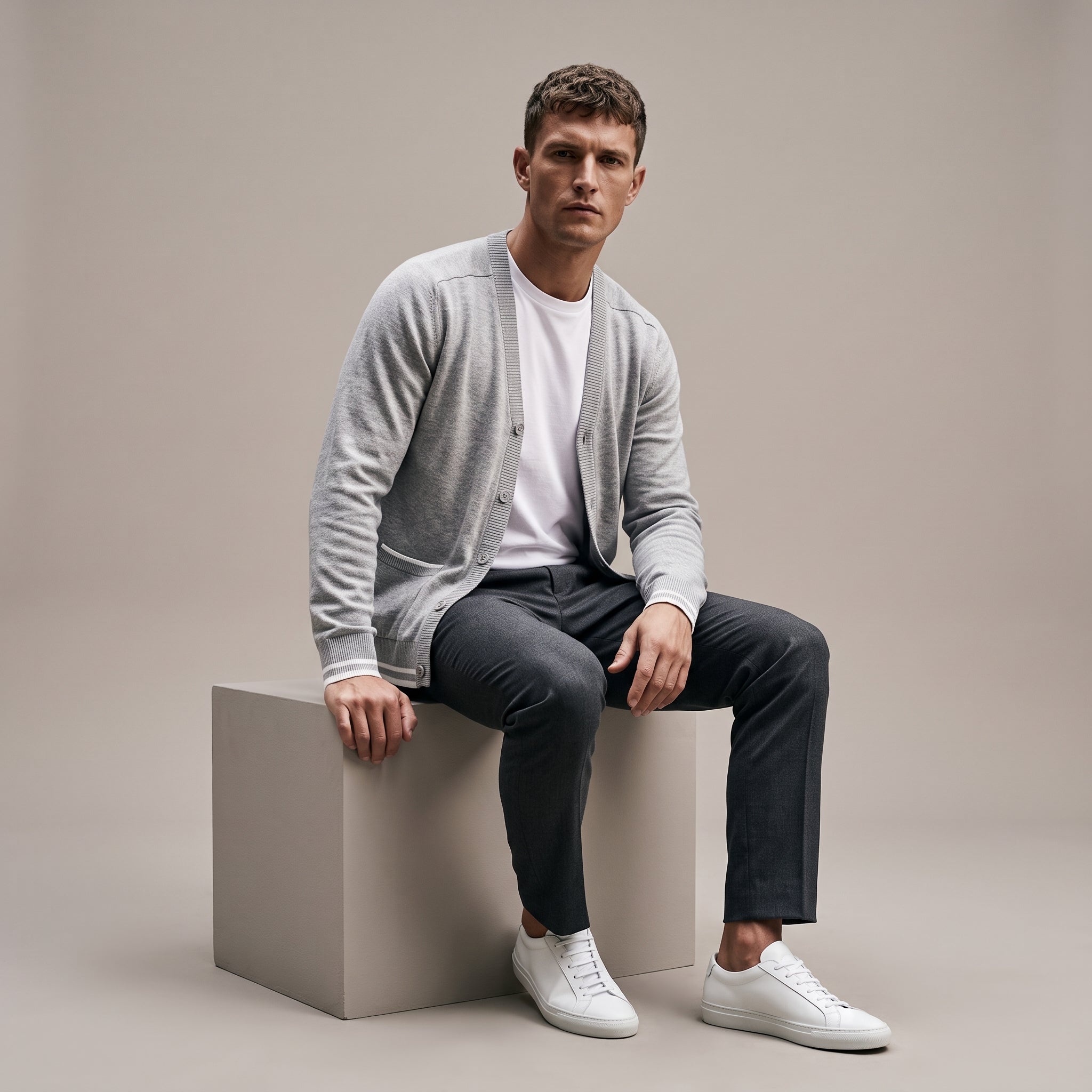 Five Four Nick Wooster Spectrum Cardigan - Men's Heather Grey V-Neck Button Cardigan