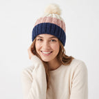 San Diego Hat Company Women's Colorblock Knit Beanie with Faux Fur Pom – Multi, One Size