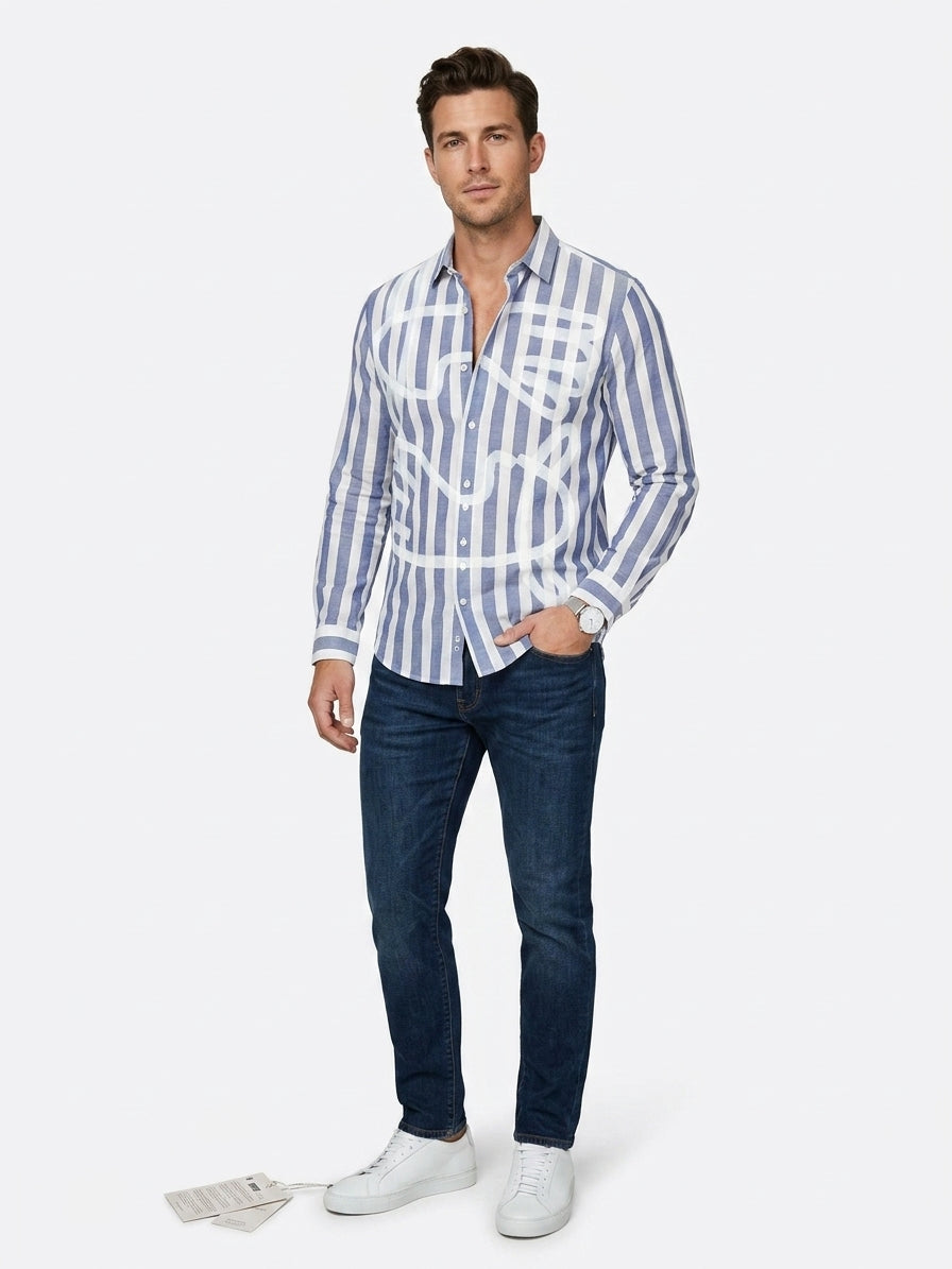 8 by Yoox Striped Scribble Shirt (Size L)