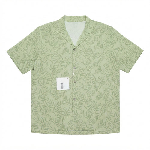 8 By Yoox Green Botanical Leaf Print Short Sleeve Camp Collar Shirt (Size: 31x38)