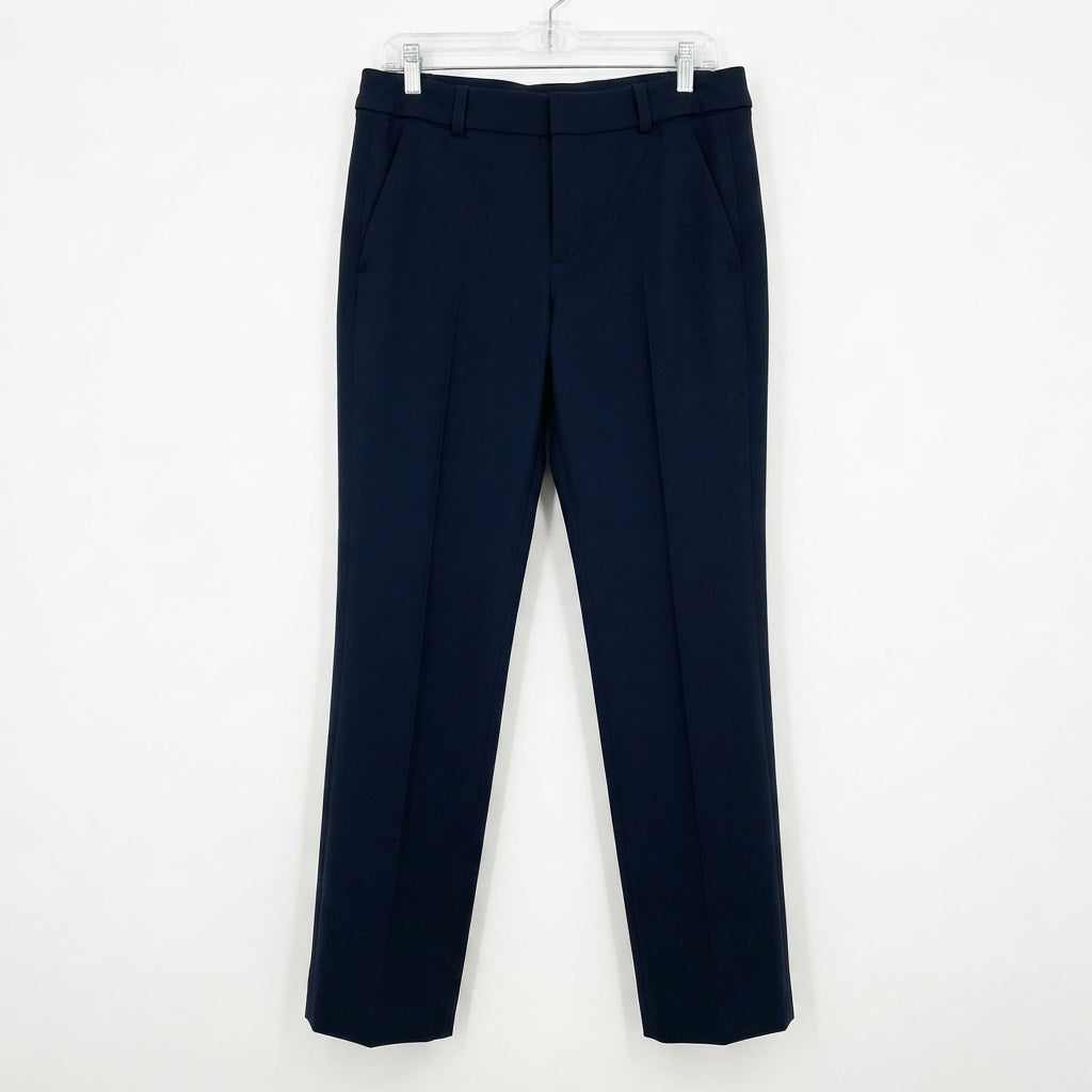 Navy Pleated Tailored Trousers with Flap Pockets (Size 2)
