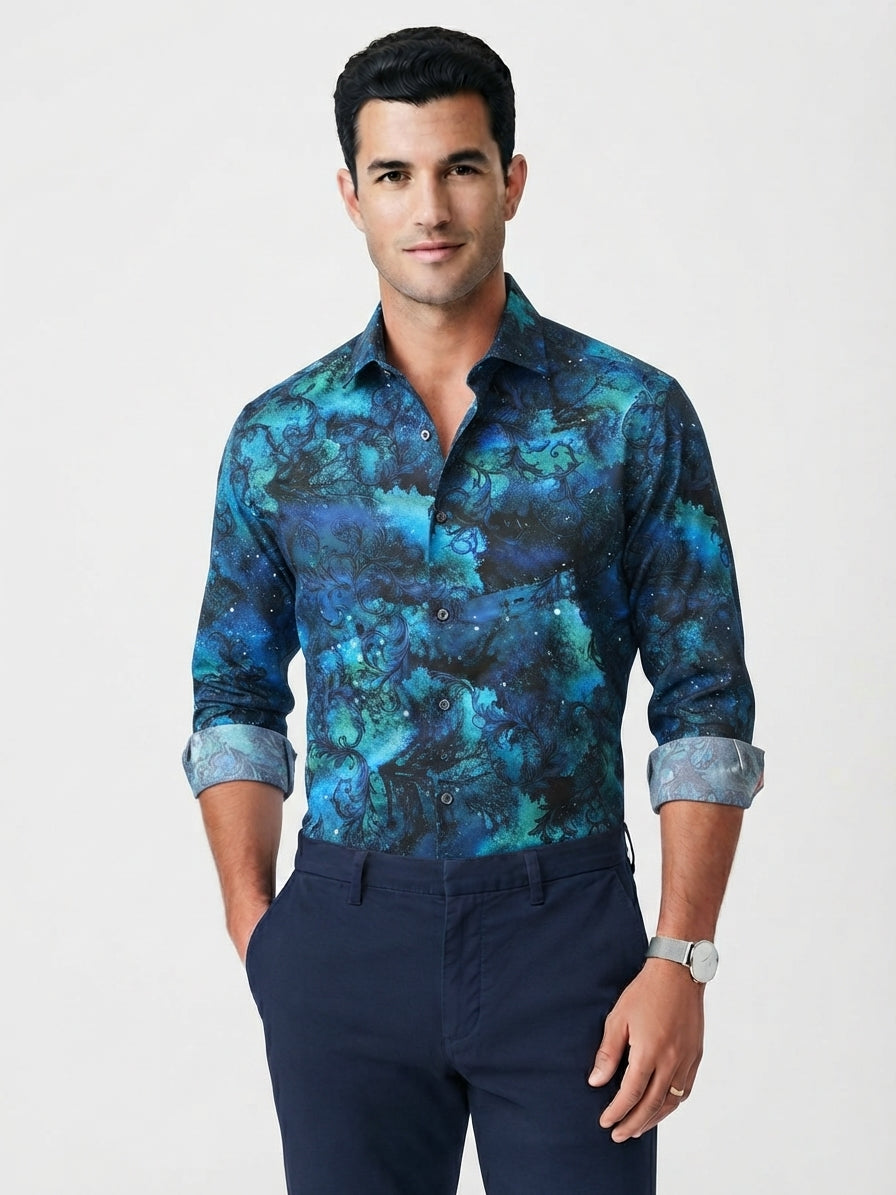 Balco Blue Paisley Speckle Print Shirt  Size:  M,L