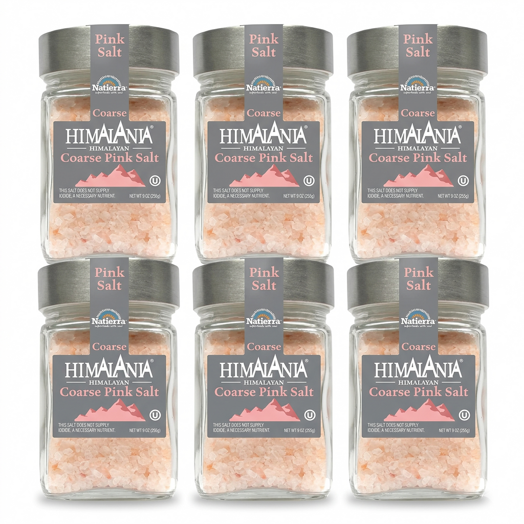 Natierra Himalania® Coarse Pink Salt Premium Glass Jar – 9 oz (6-Pack)