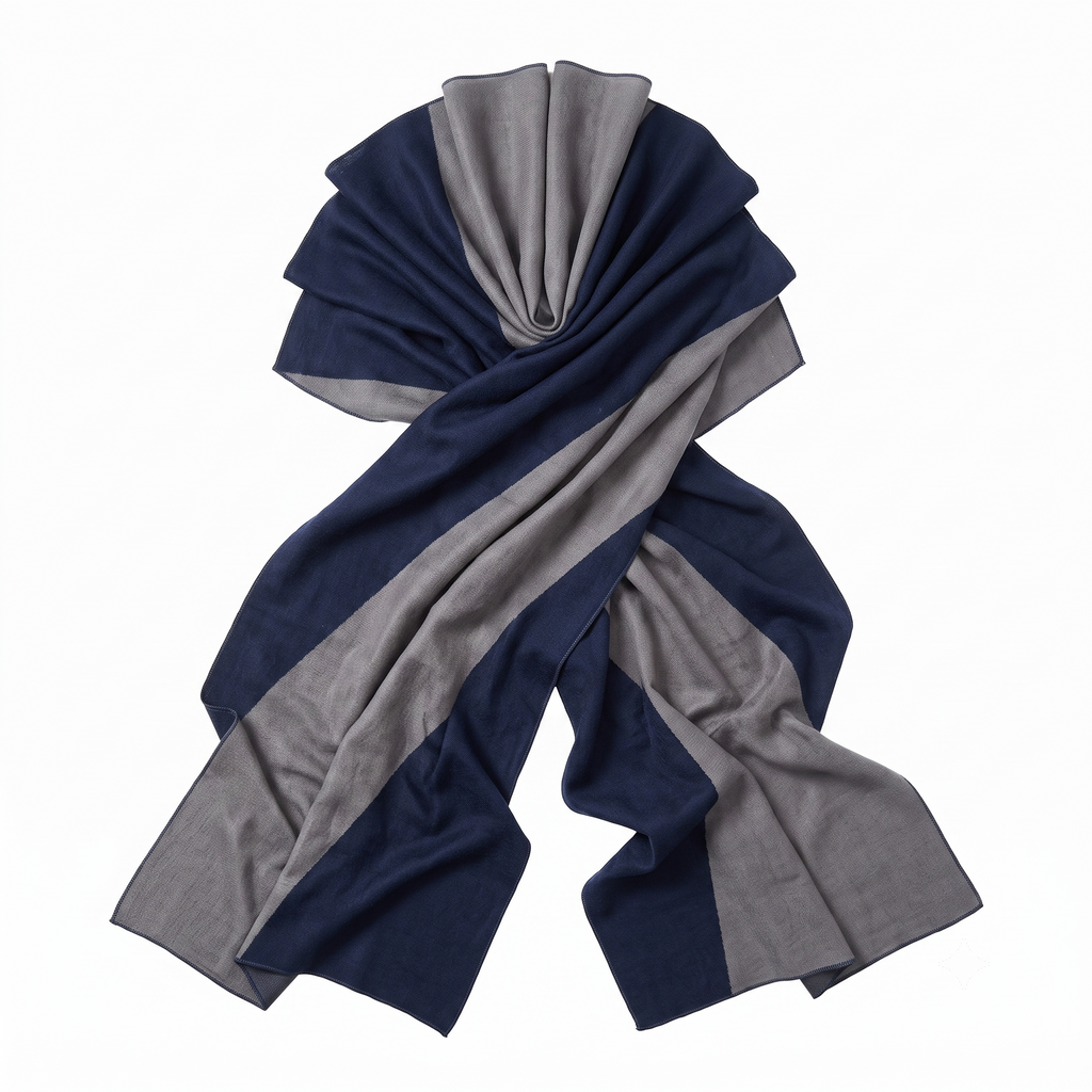 Five Four Men's "Robin" Viscose Scarf – Soft Navy Blue & Gray Colorblock Geometric Neck Wear