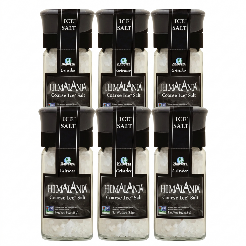 Natierra Himalania® Coarse Himalayan Ice Salt Glass Grinder – 3 oz (6-Pack)