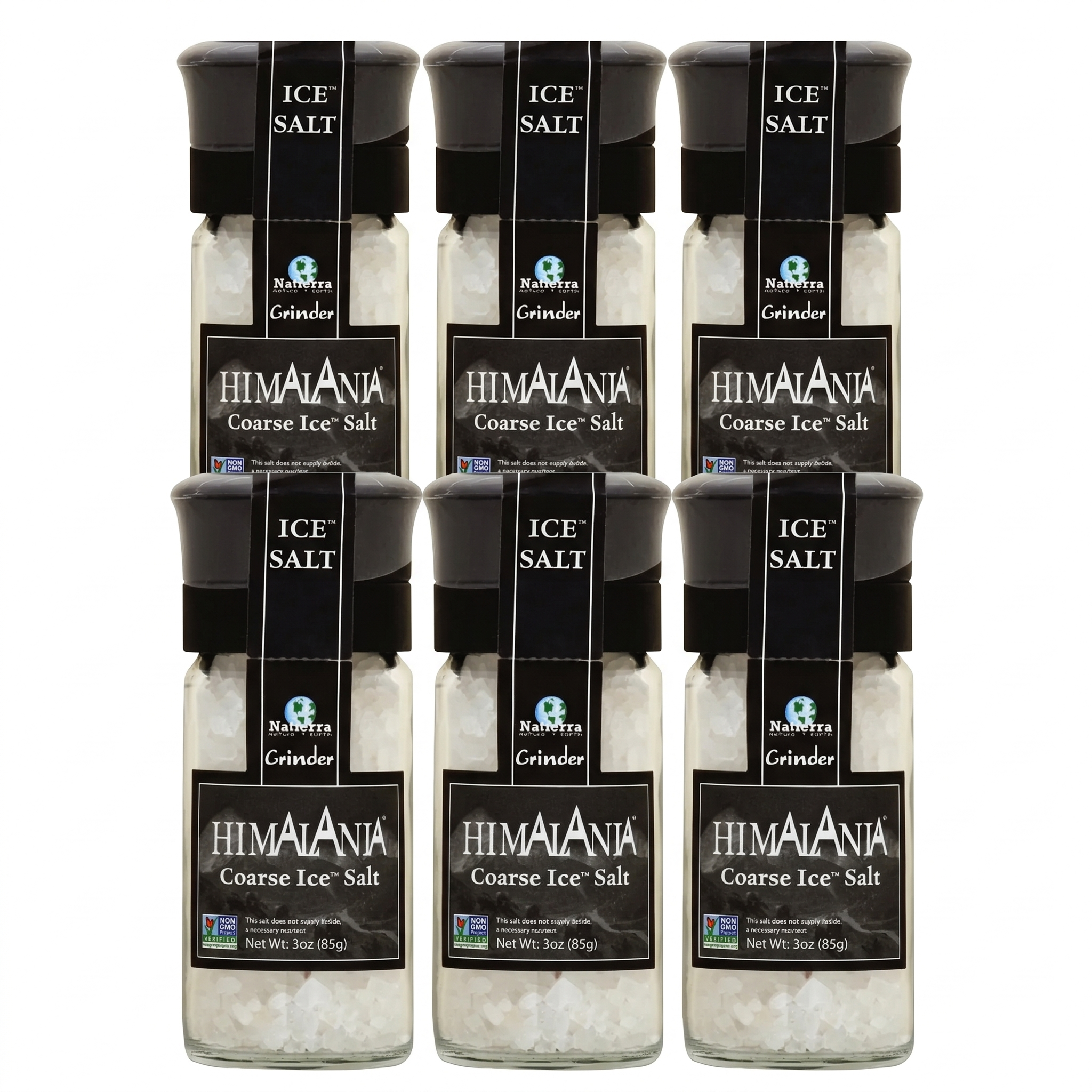 Natierra Himalania® Coarse Himalayan Ice Salt Glass Grinder – 3 oz (6-Pack)