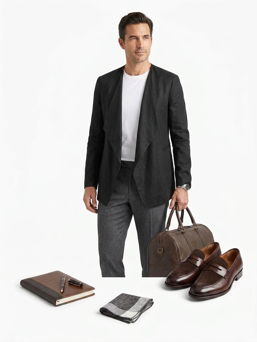 LUBIAM Black Cascade Front Tailored Blazer (Size 44)