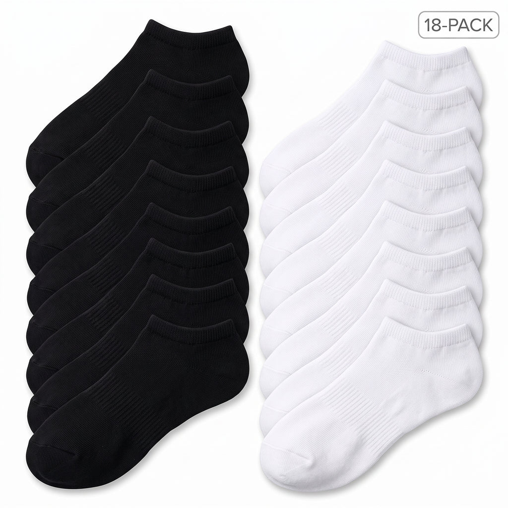 HOT FEET Ladies Solid Black & White 18-Pack No-Show Socks