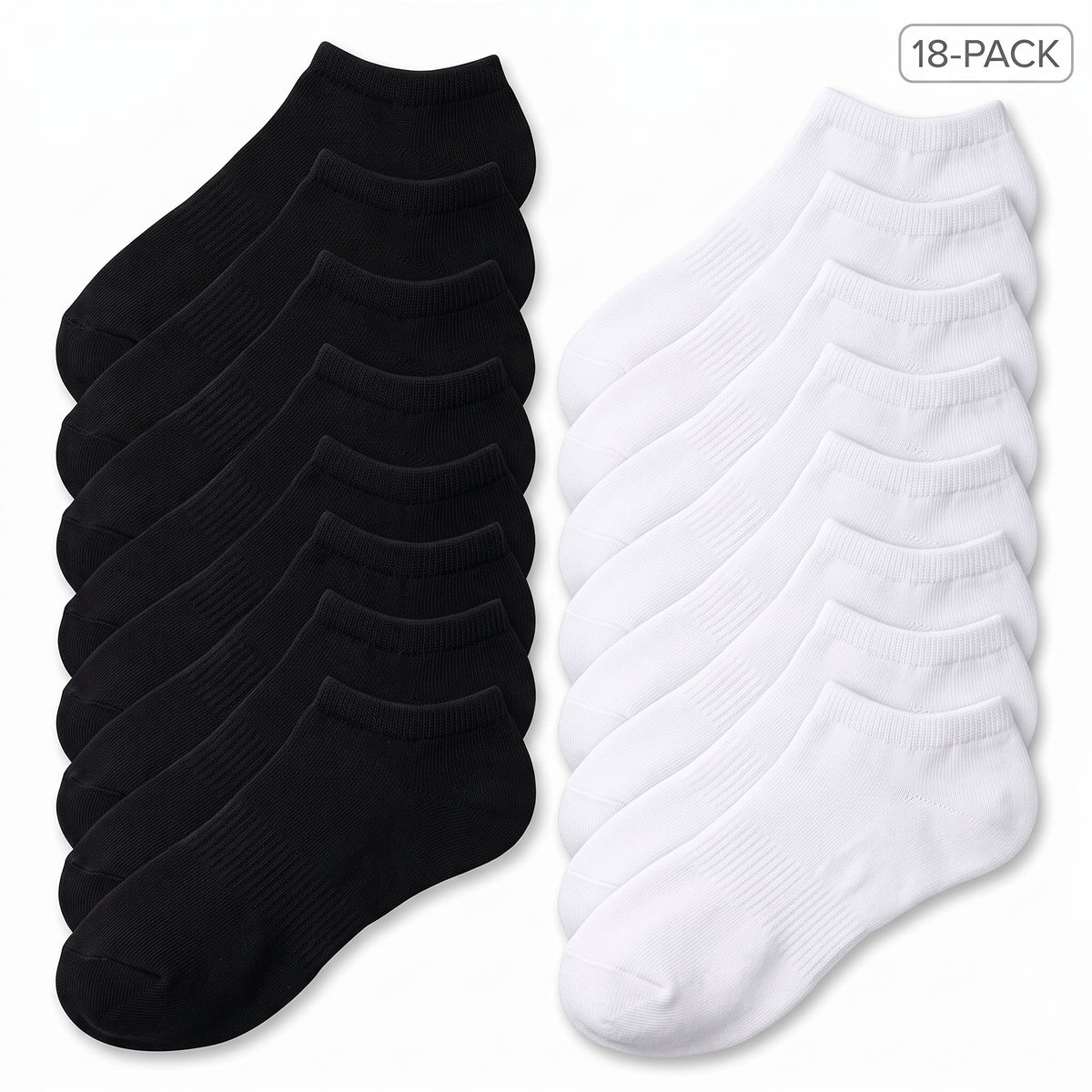 HOT FEET Ladies Solid Black & White 18-Pack No-Show Socks