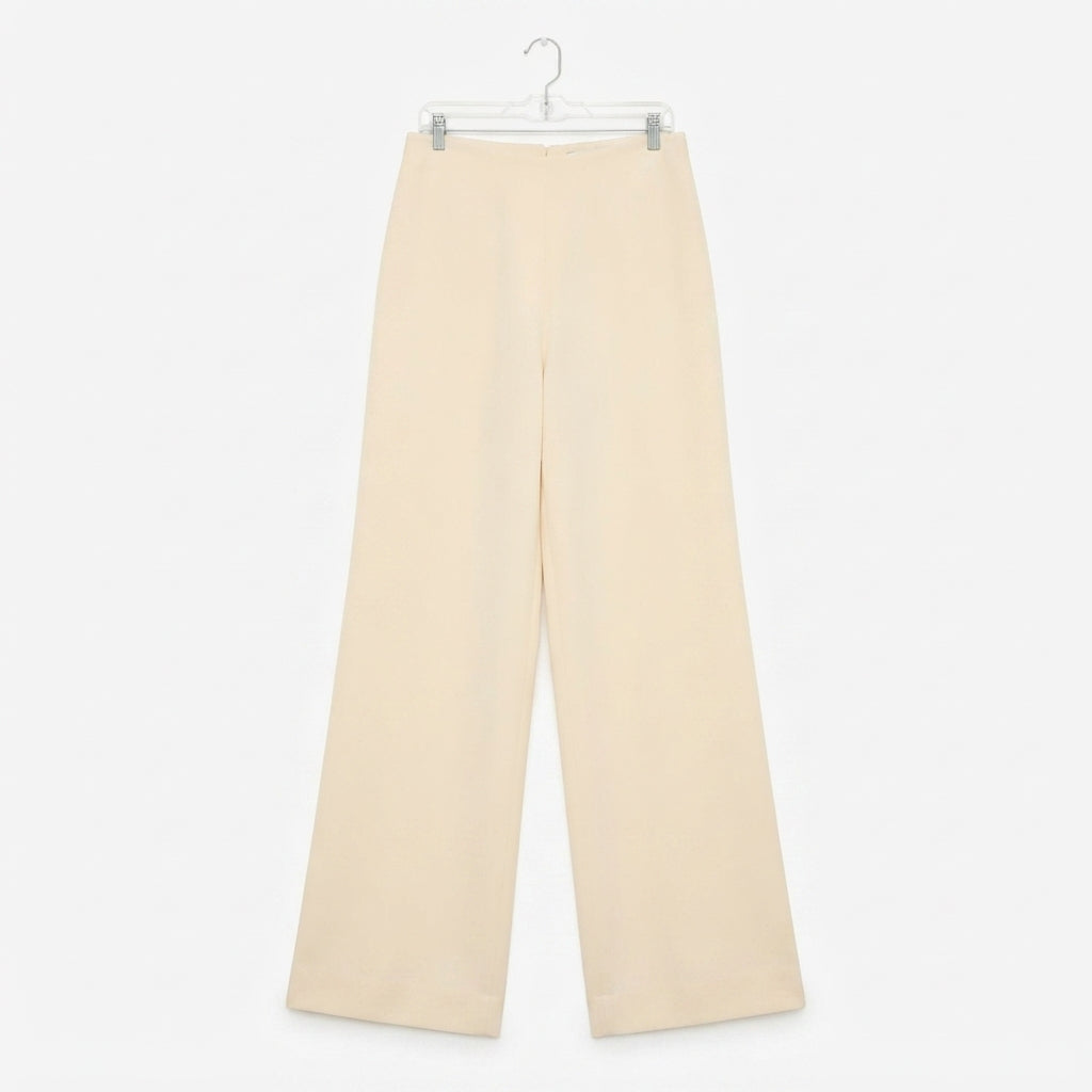 Cream Satin Wide Leg Pants (Elastic Waist)