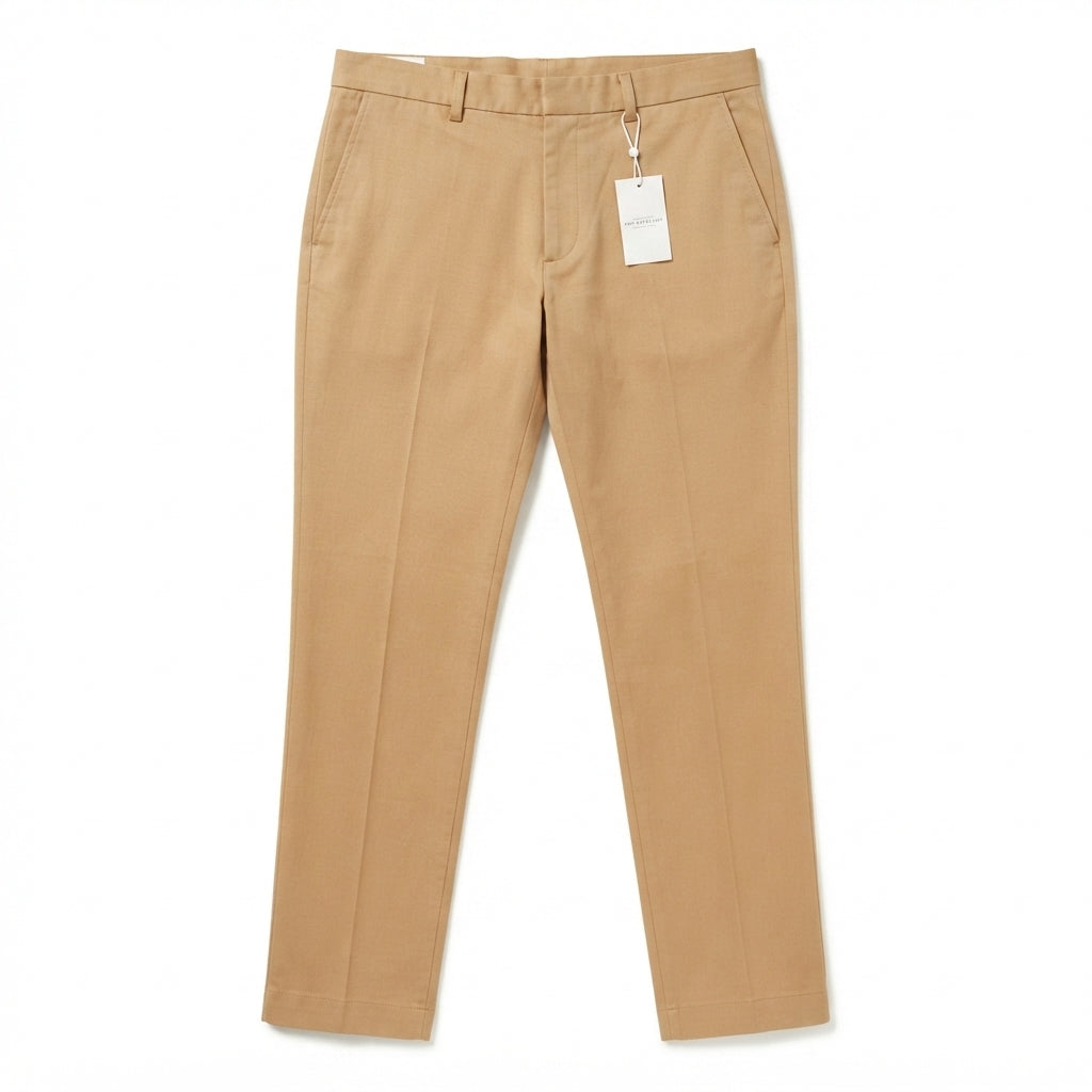 8 by Yoox Tan Leather-Look Pleated Trousers  (Size: 38x30)