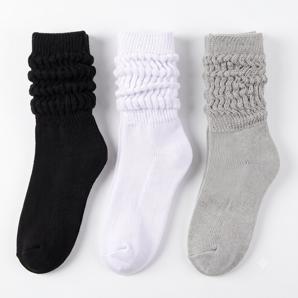 HOT FEET Girls Slouch Socks 6-Pack (9-12 Years) - 2 Black / 2 White / 2 Gray