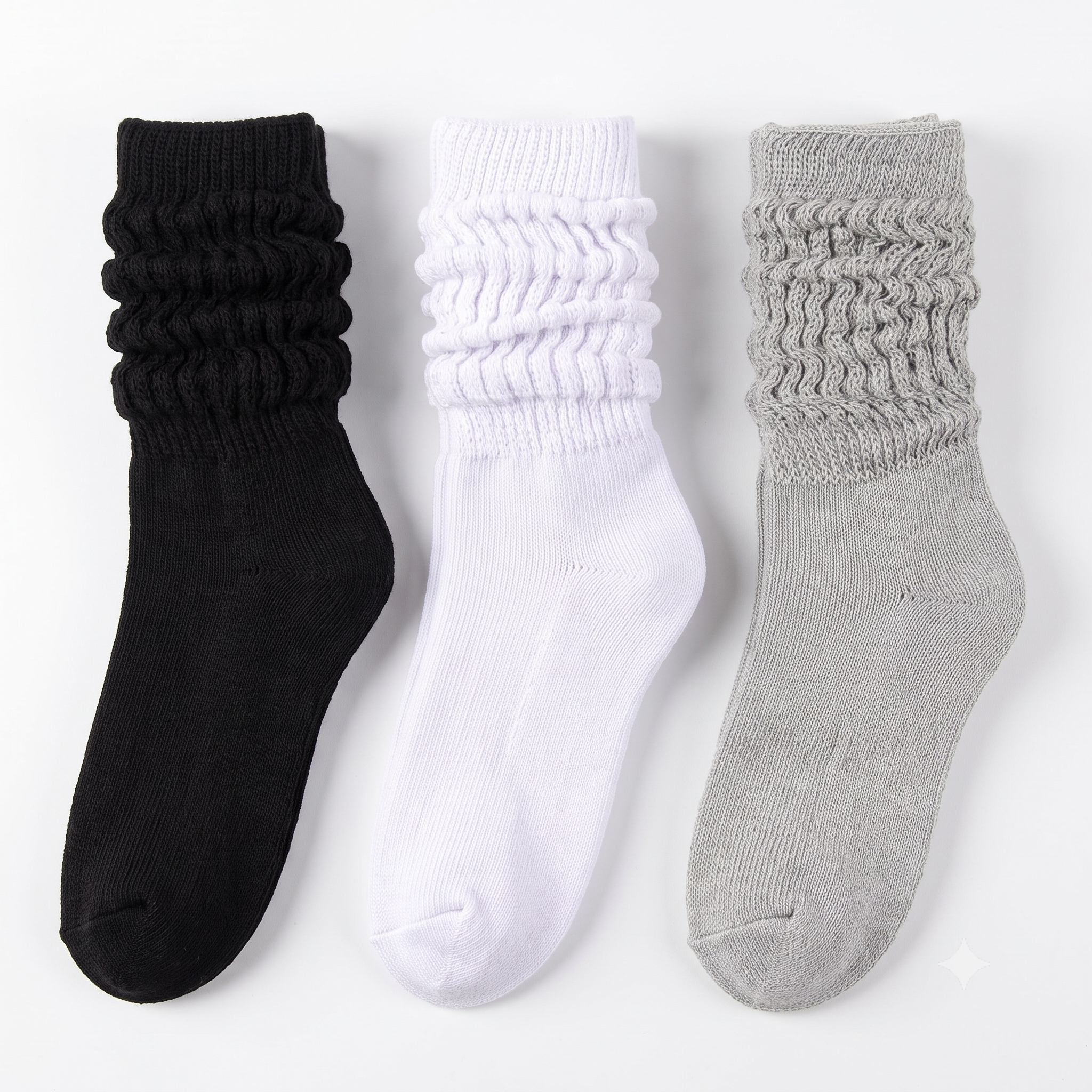 HOT FEET Girls Slouch Socks 6-Pack (9-12 Years) - 2 Black / 2 White / 2 Gray