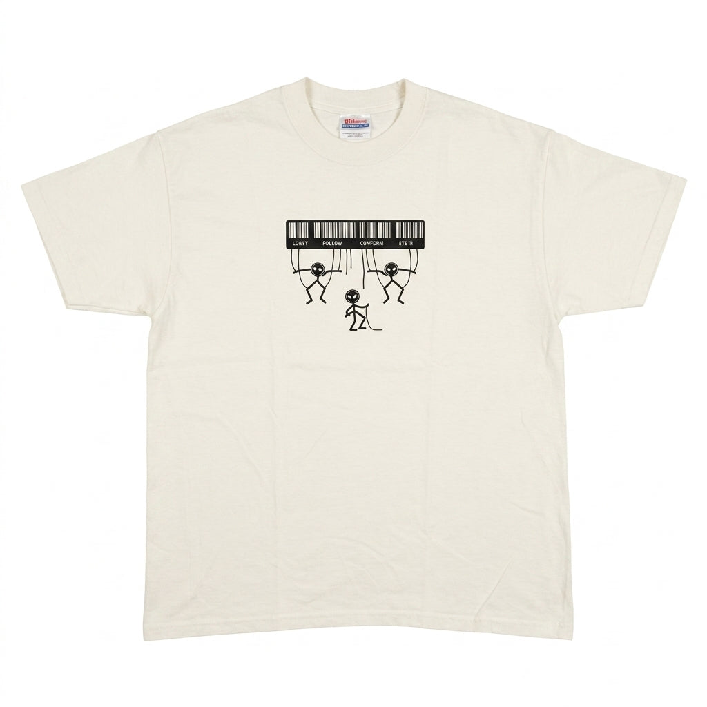 Hanes Heavyweight 50/50 Vintage Barcode Graphic T-Shirt (Size L)