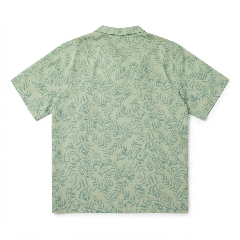 8 By Yoox Green Botanical Leaf Print Short Sleeve Camp Collar Shirt (Size: 31x38)