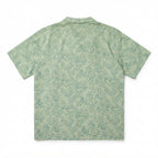 8 By Yoox Green Botanical Leaf Print Short Sleeve Camp Collar Shirt (Size: 31x38)