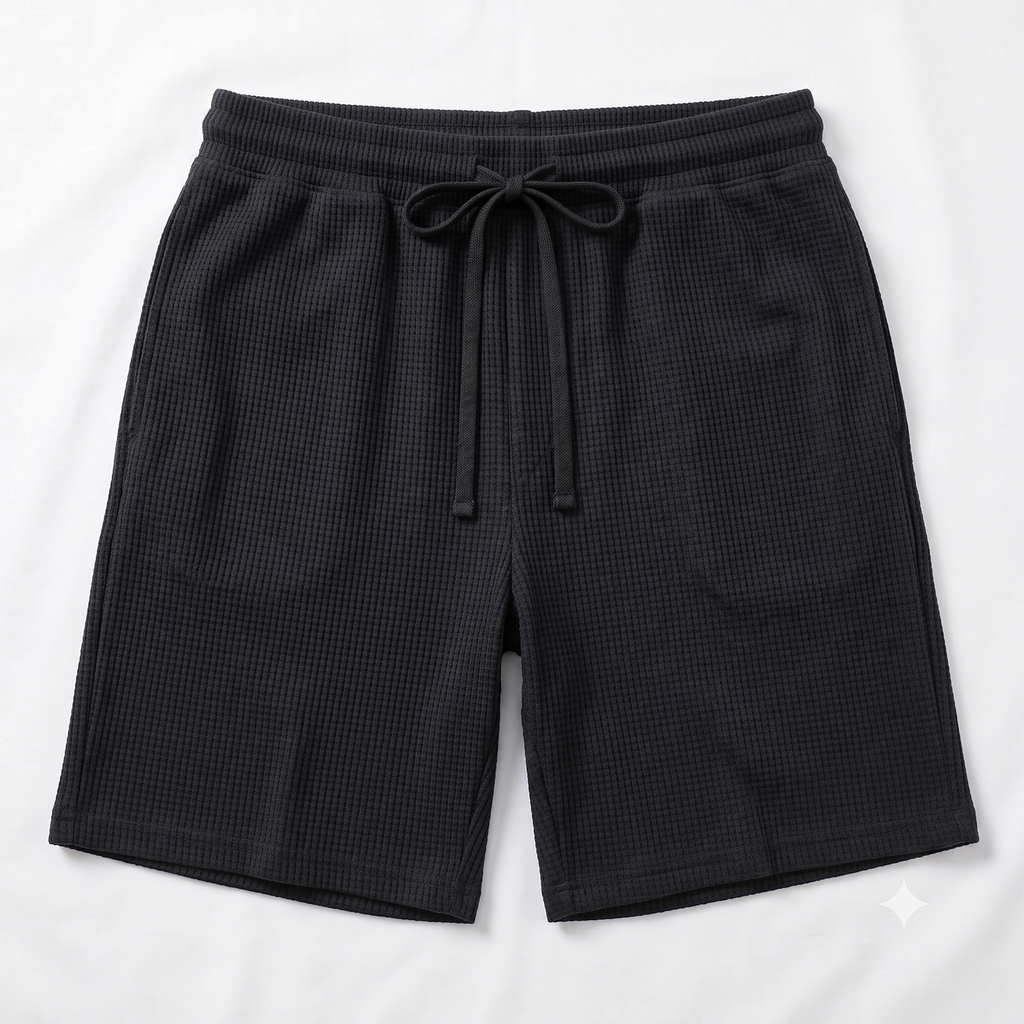 Men's Waffle Knit Lounge Summer Shorts - Black