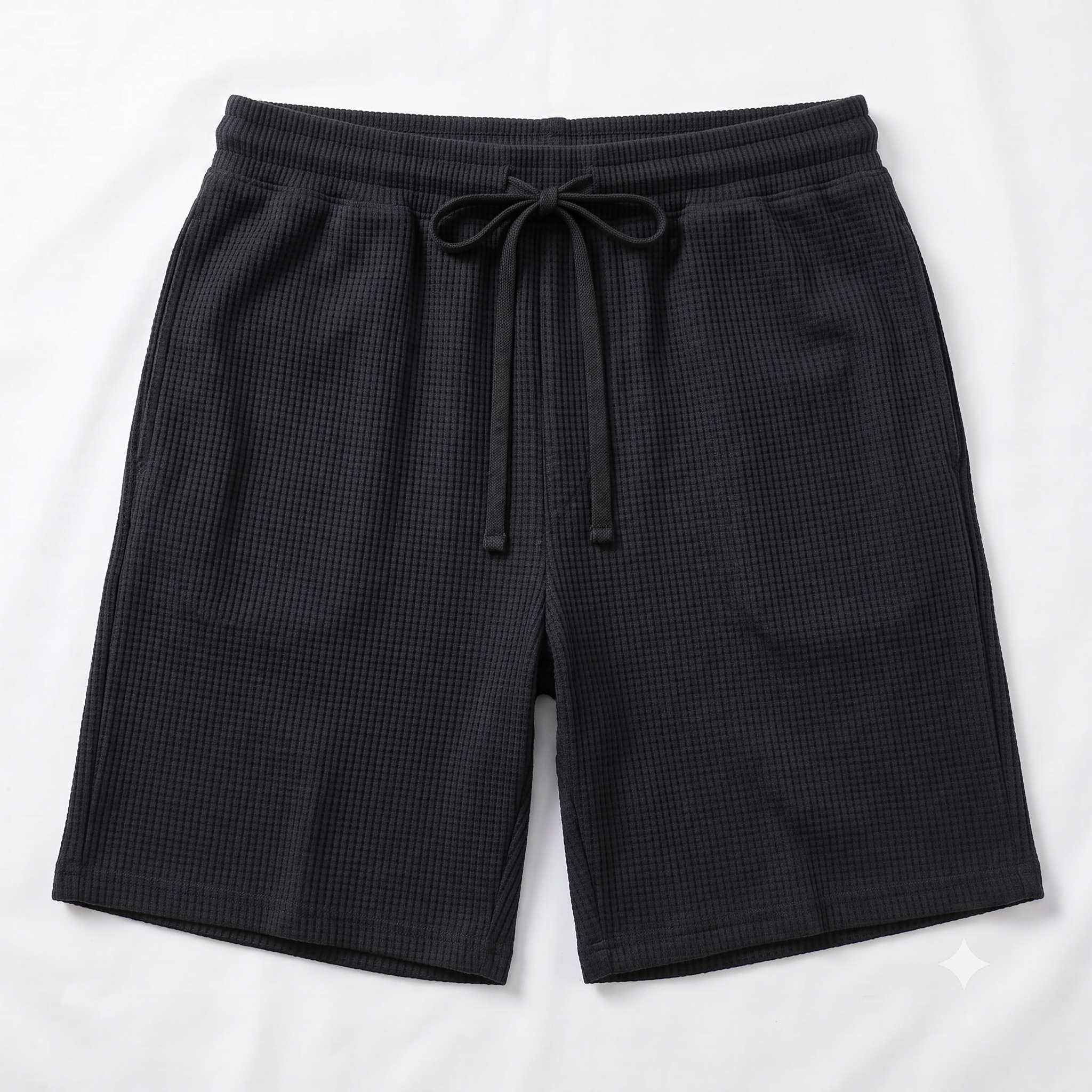Men's Waffle Knit Lounge Summer Shorts - Black