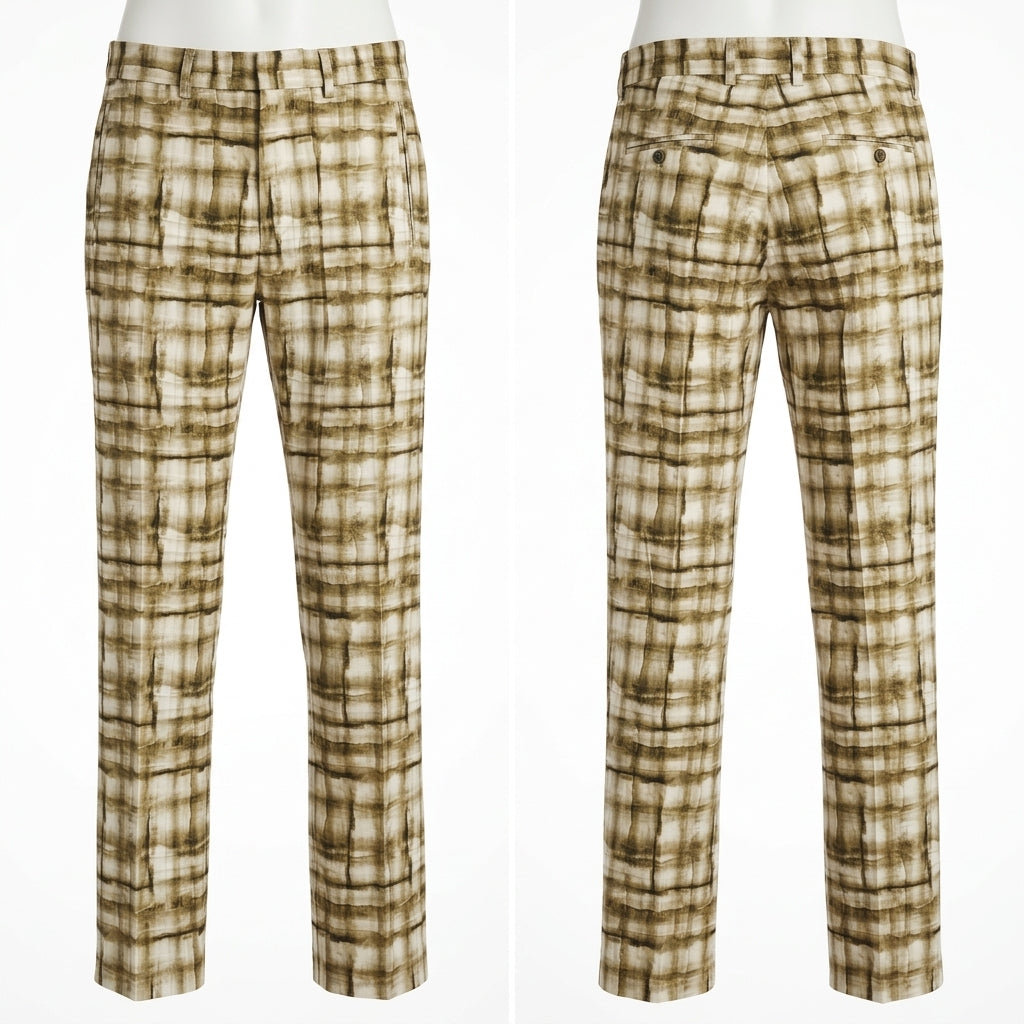 8 BY YOOX Men's Italian Printed Check Trousers - Olive Green